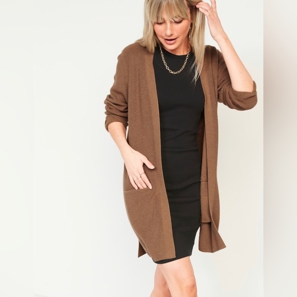 NWT! Chestnut Brown Textured Shaker-Stitch Long-Line Open-Front Sweater - 2X ♠️ - Picture 1 of 9